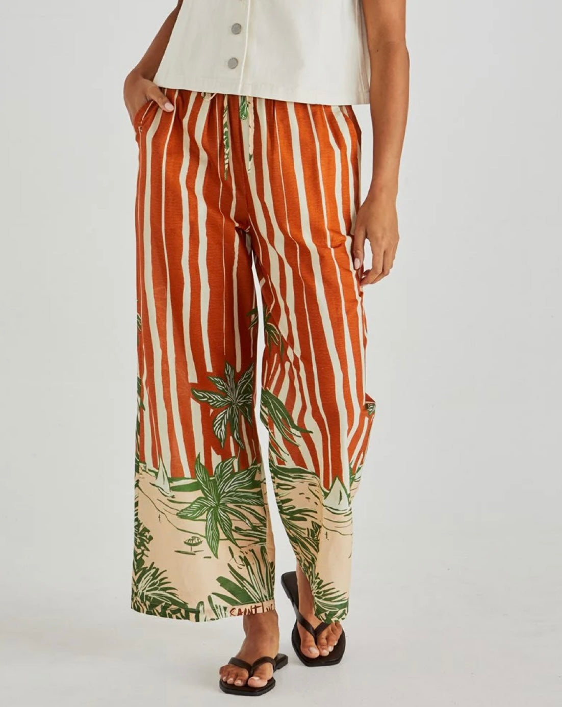 SASS MINA ELASTICATED PANT PALM STRIPE