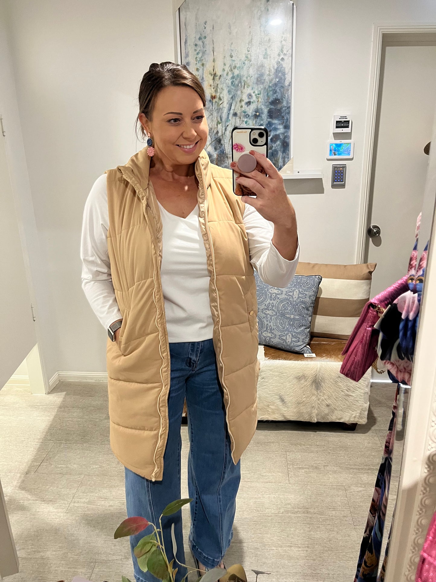 PAPERHEART LONG PUFFER VEST BEIGE