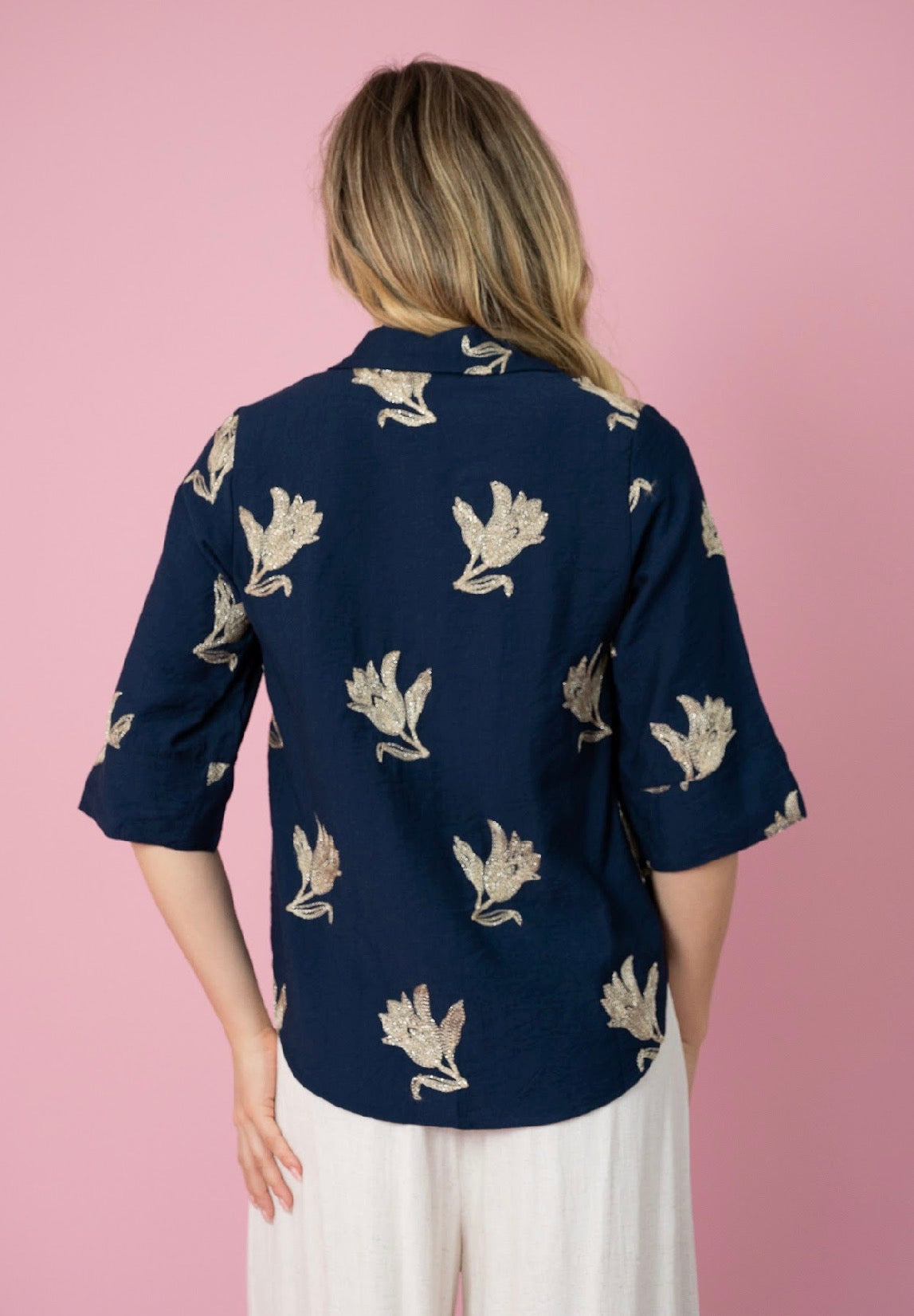 FRIA NAVY LEAF BLOUSE