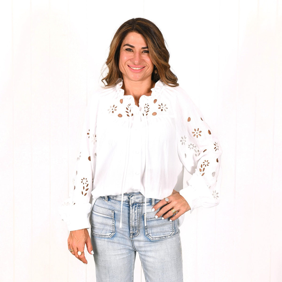 PALM COVE NORA LS TOP WHITE