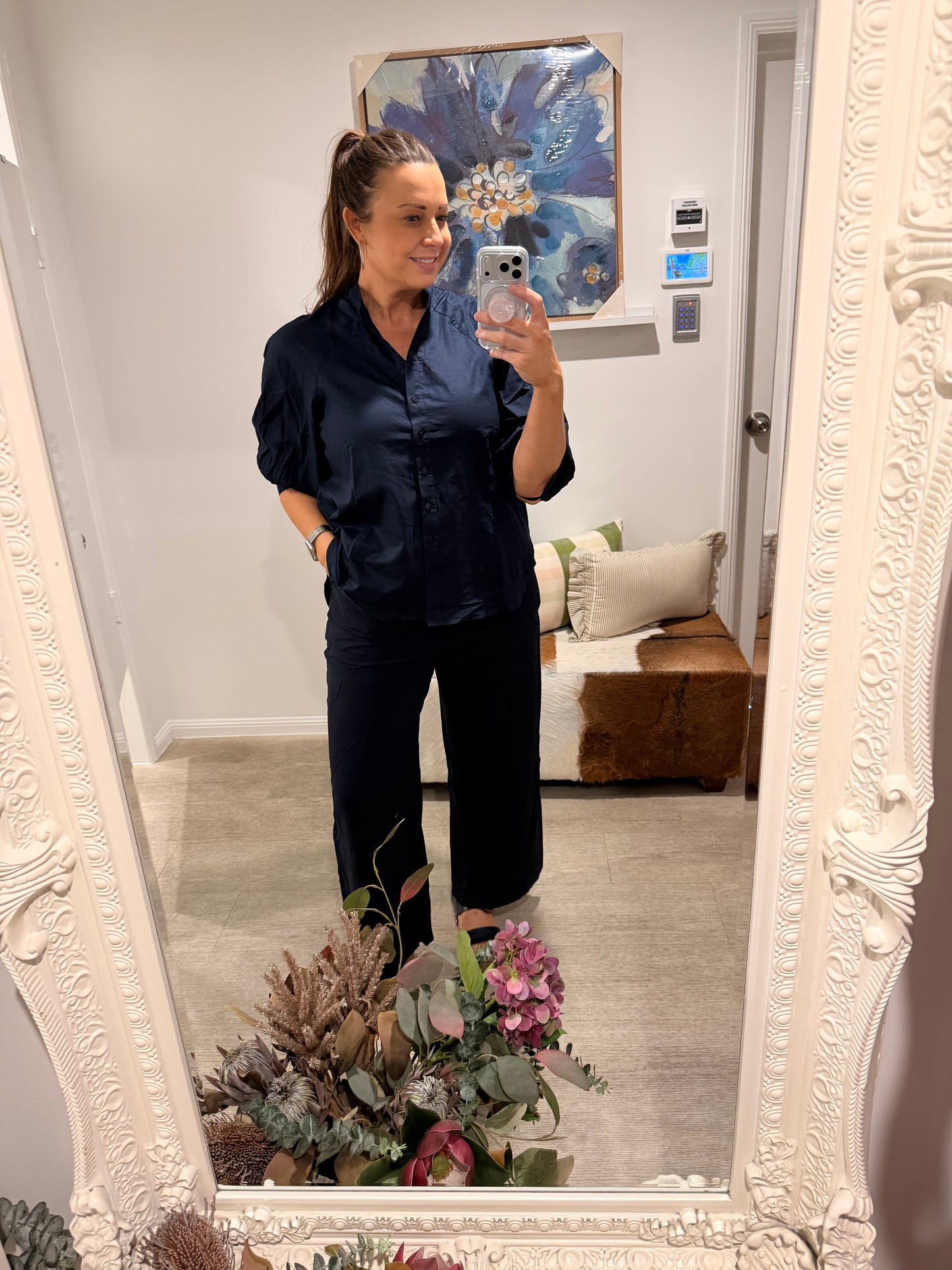 CM LINEN BLOUSE NAVY