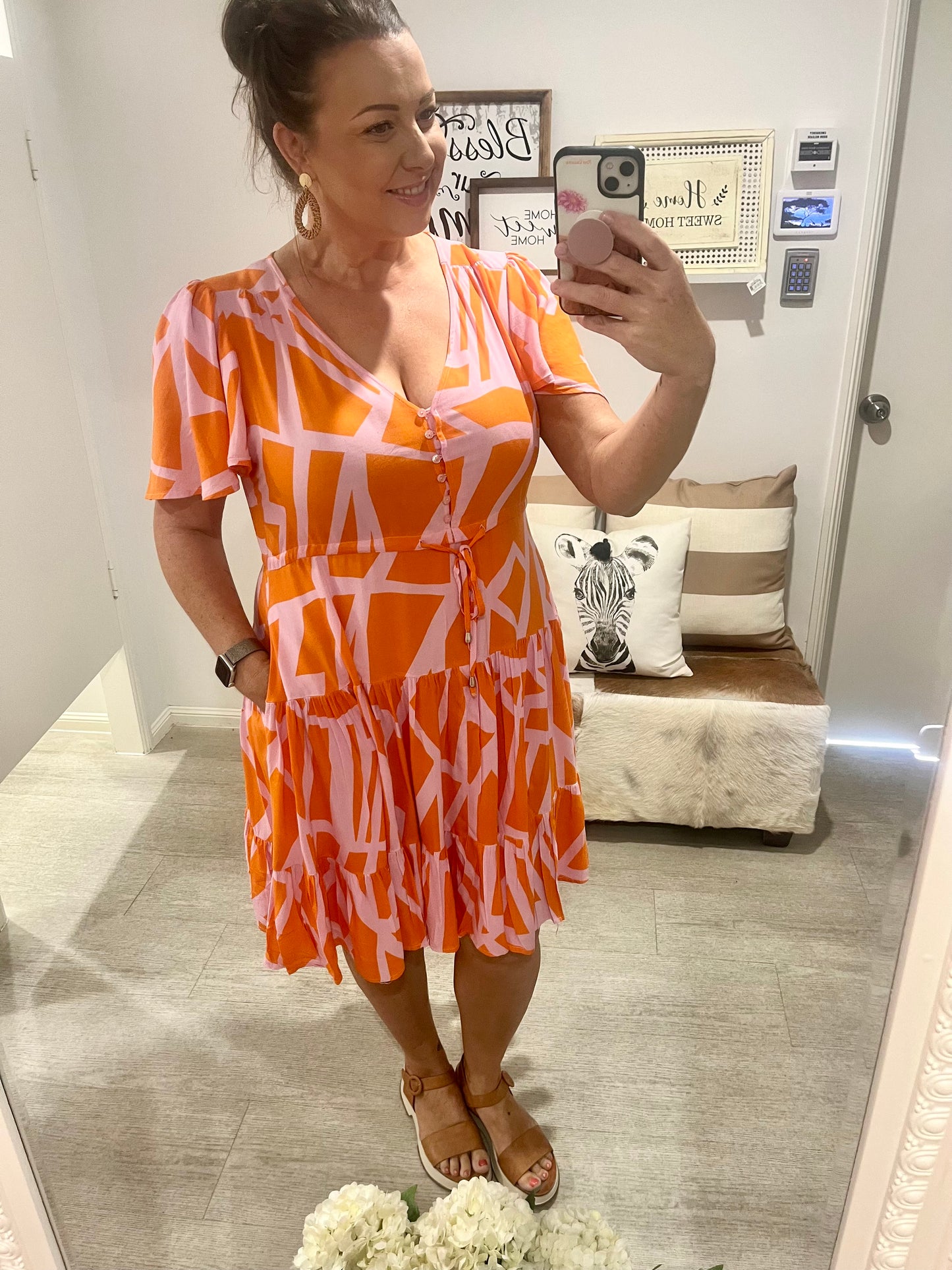 FRIA TRACEY DRESS ORANGE & PINK