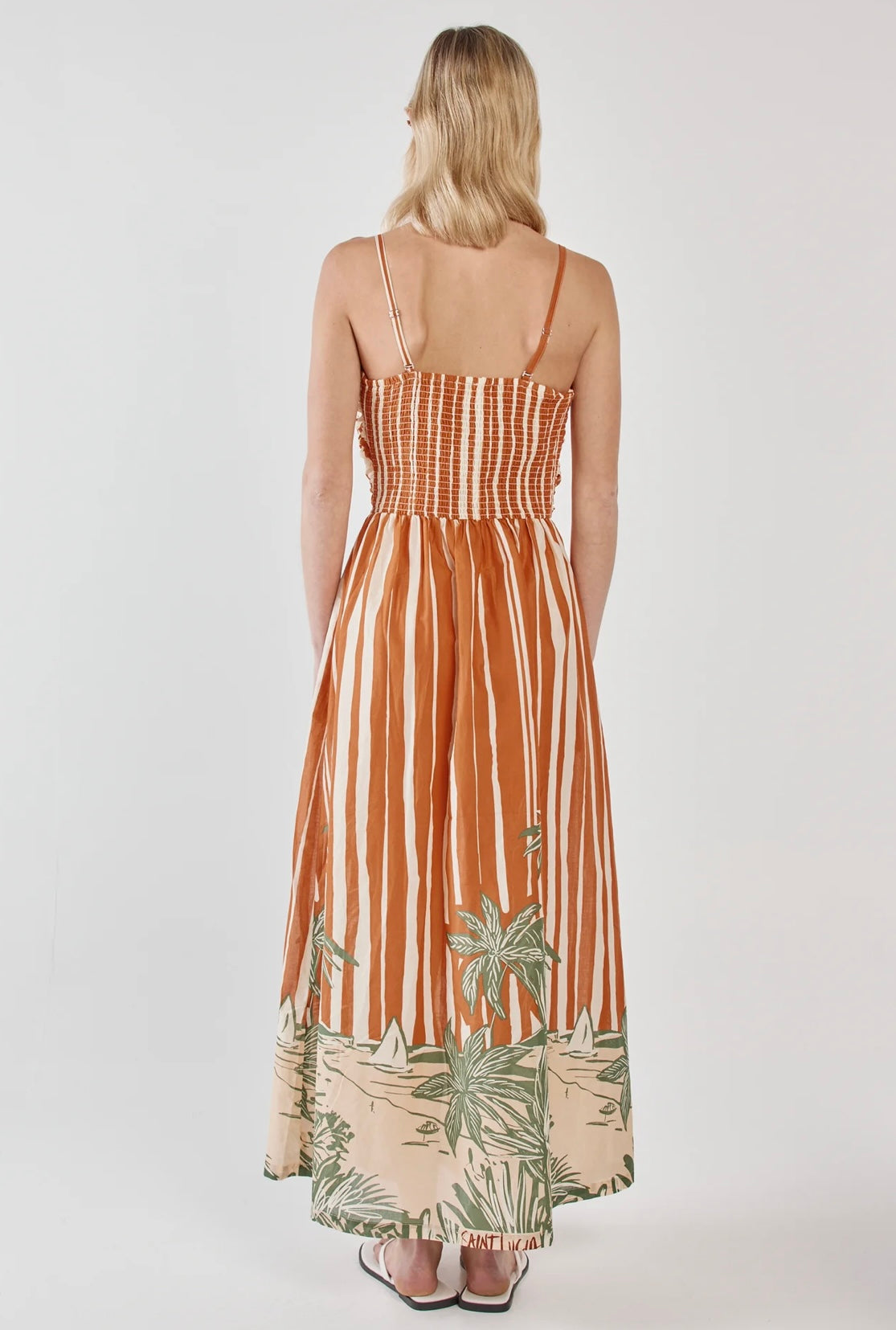 SASS MINA STRAPLESS DRESS PALM STRIPE