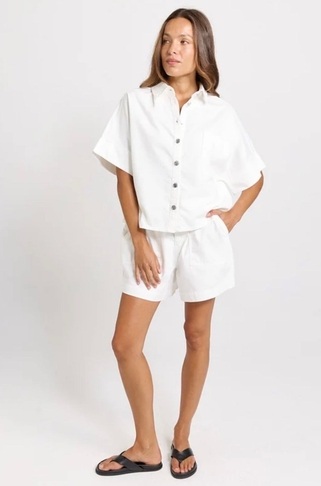 BETTY BASICS DAWN DENIM SHIRT WHITE