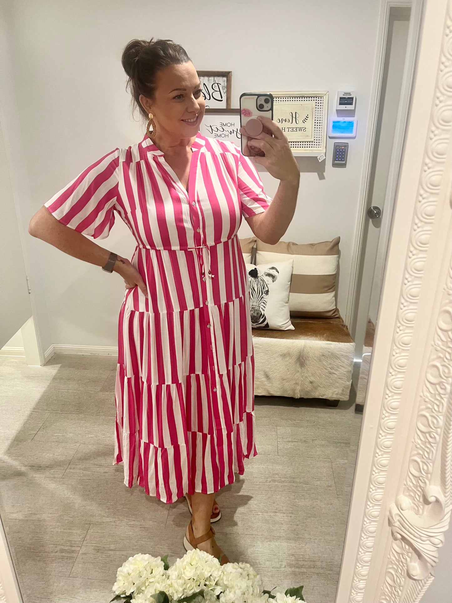 IRIS MAXI HOT PINK & WHITE STRIPE DRESS