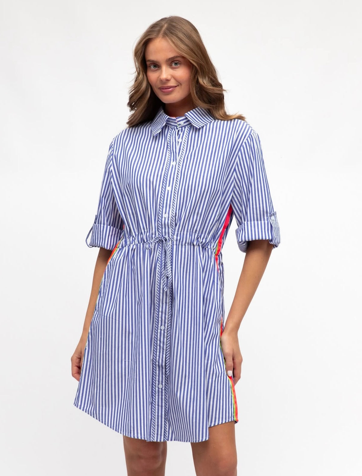 LABEL OF LOVE STELLA SHIRT DRESS BLUU STRIPE