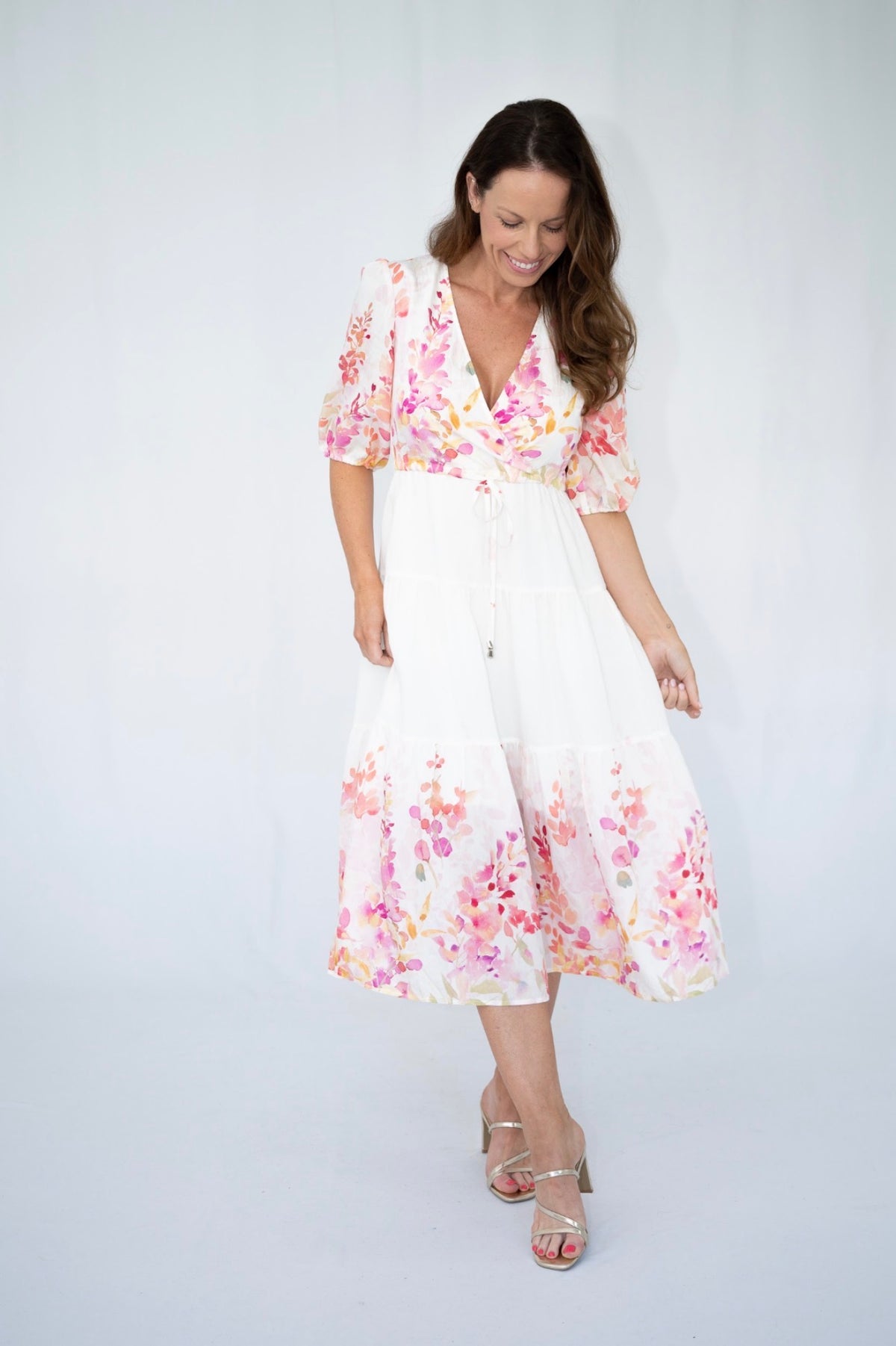FRIA FLORAL WHITE MIDI DRESS