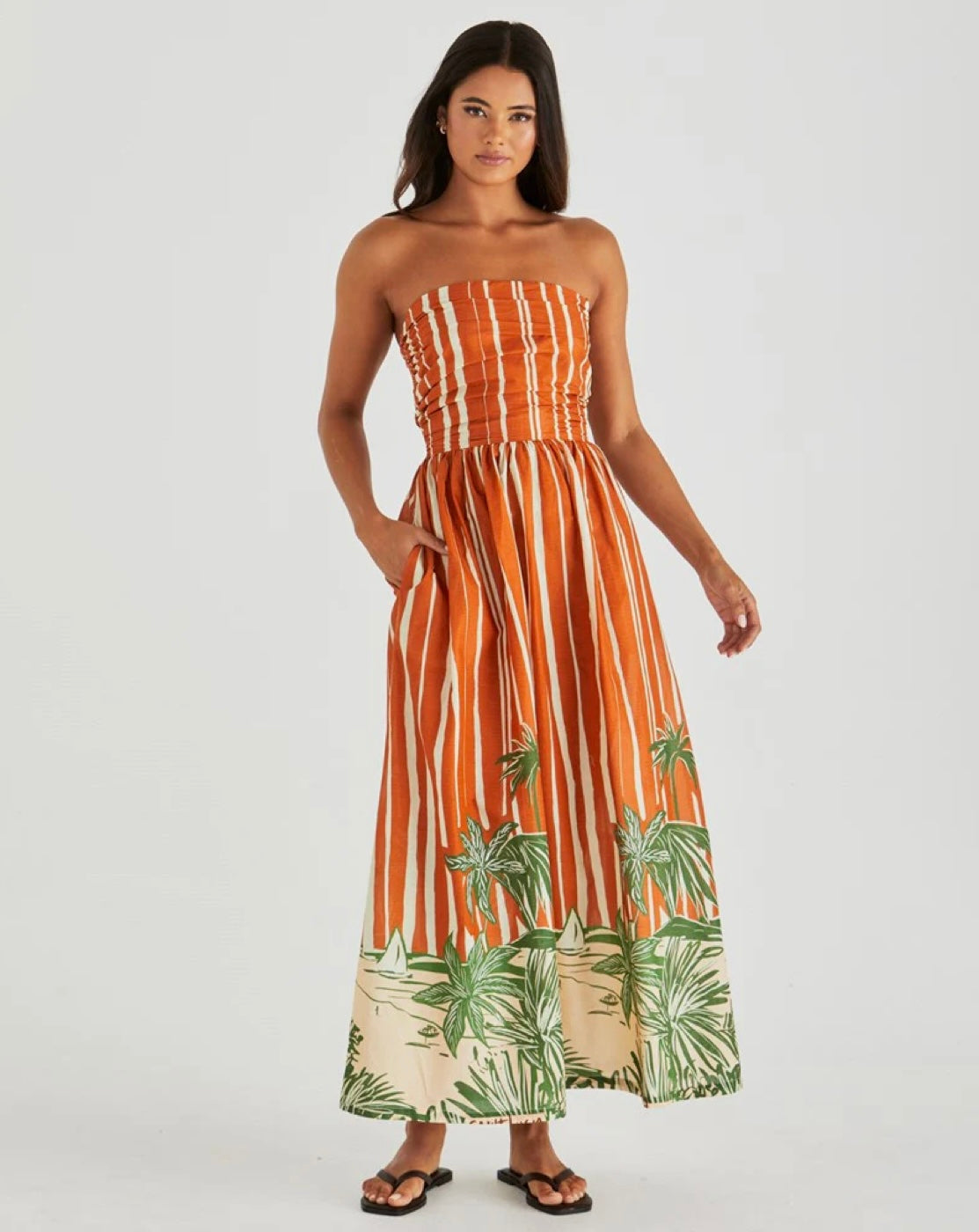 SASS MINA STRAPLESS DRESS PALM STRIPE