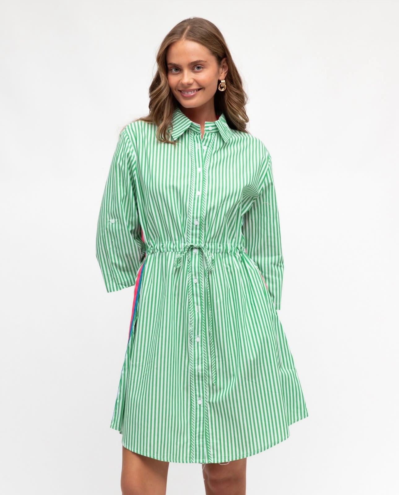 LABEL OF LOVE STELLA SHIRT DRESS GREEN STRIPE