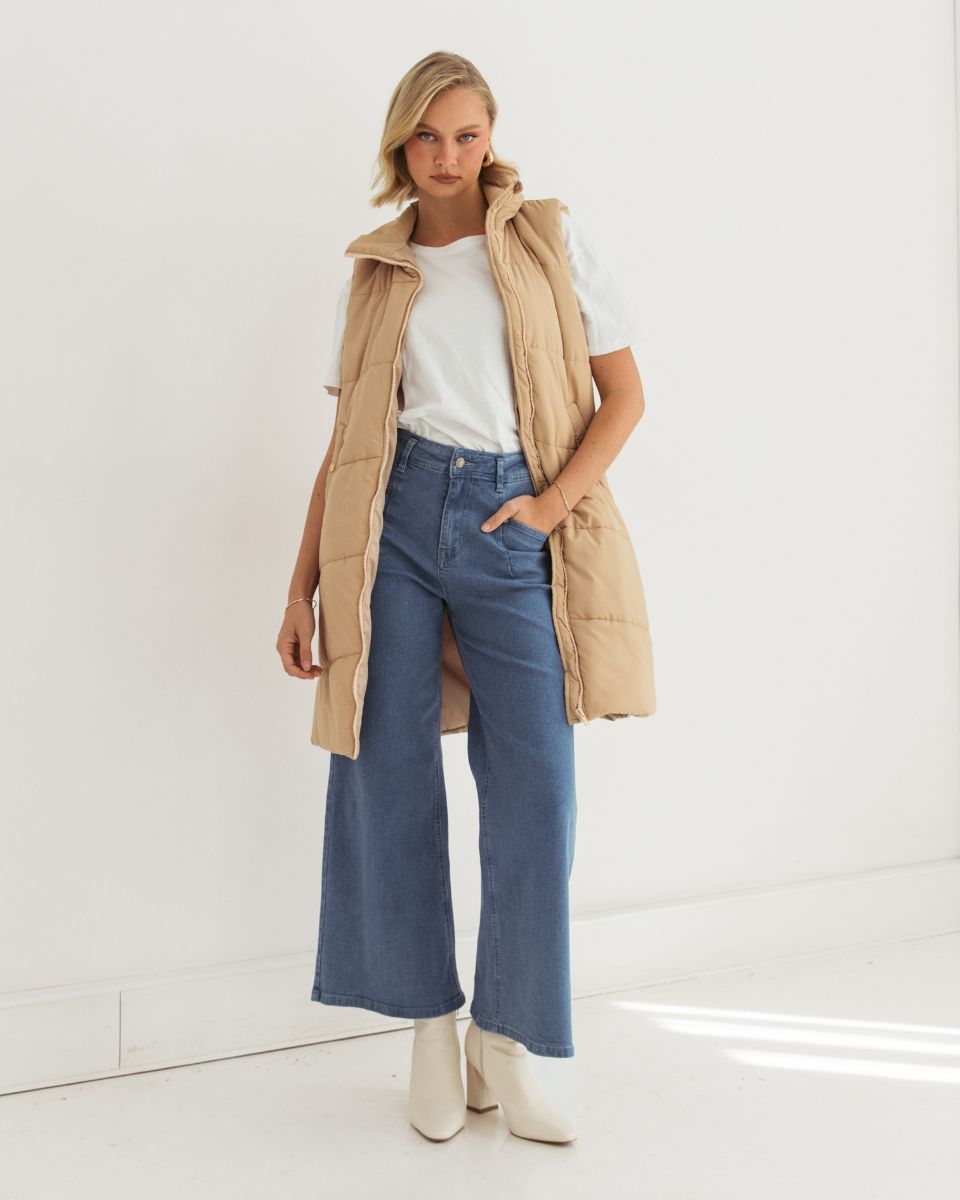 PAPERHEART LONG PUFFER VEST BEIGE