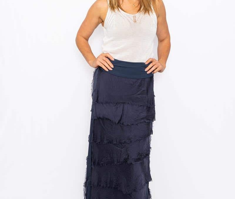 ITALIAN NORA SILK SKIRT NAVY