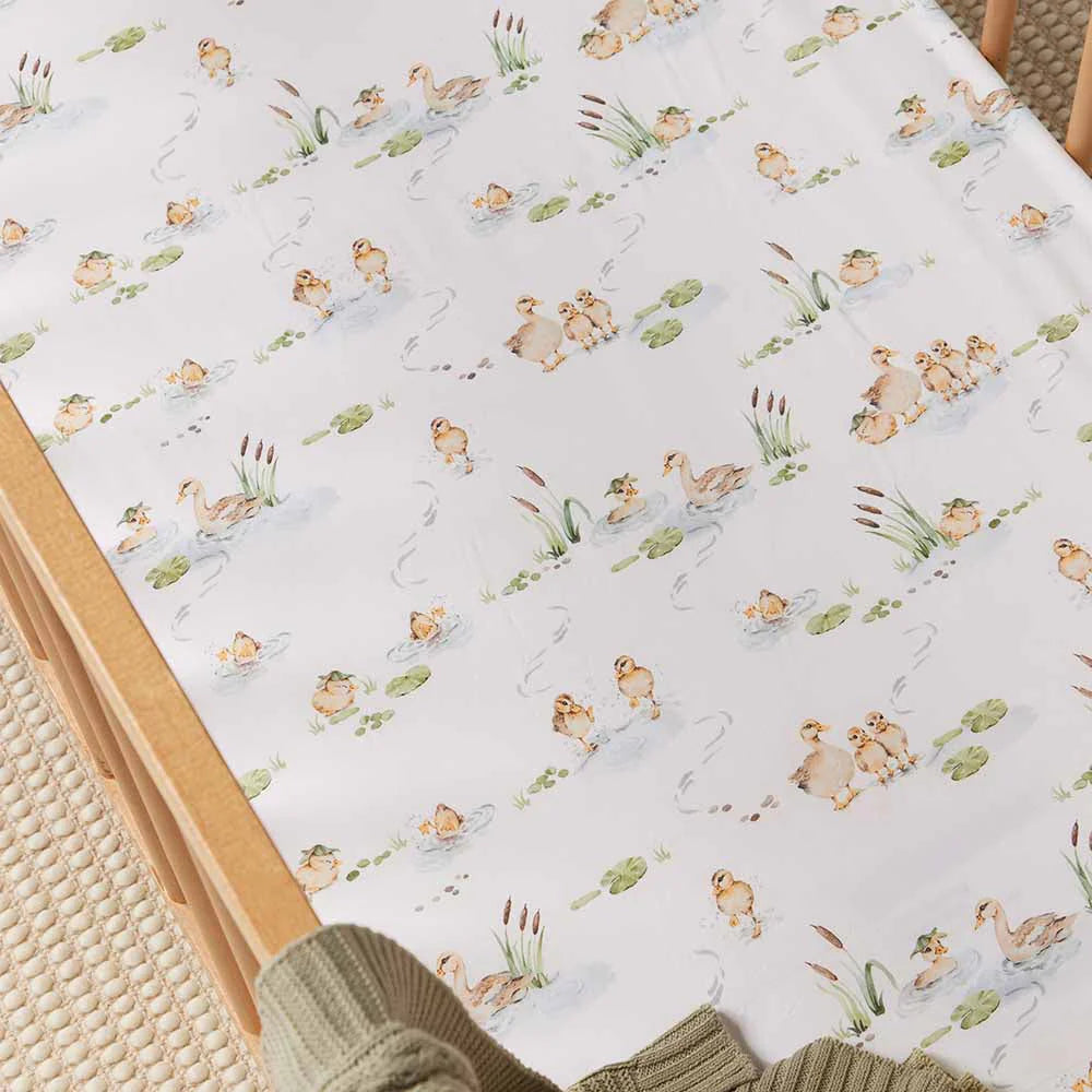 DUCK POND FITTED COT SHEET