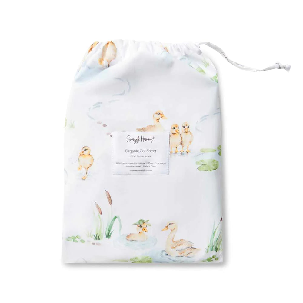 DUCK POND FITTED COT SHEET
