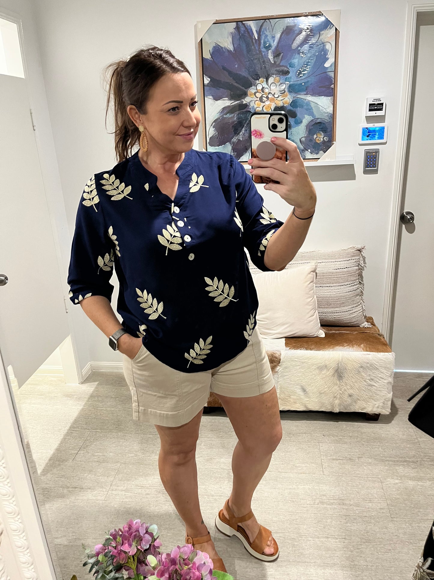 GOLD LEAF BLOUSE NAVY