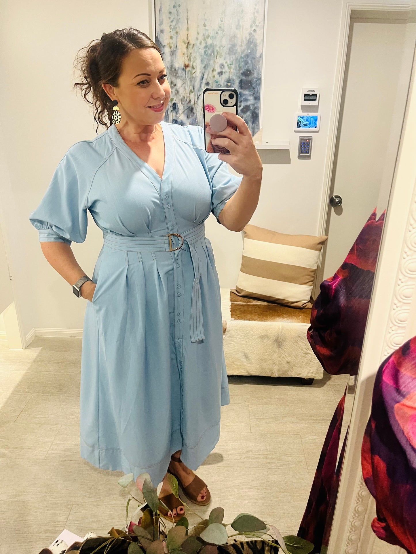 PEPLUM DENIM MIDI DRESS