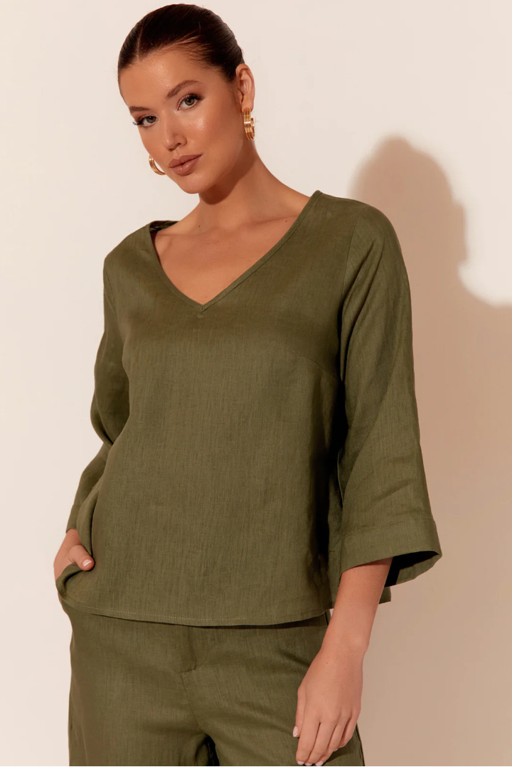 AJD-1219KHAK DEMI LINEN TOP