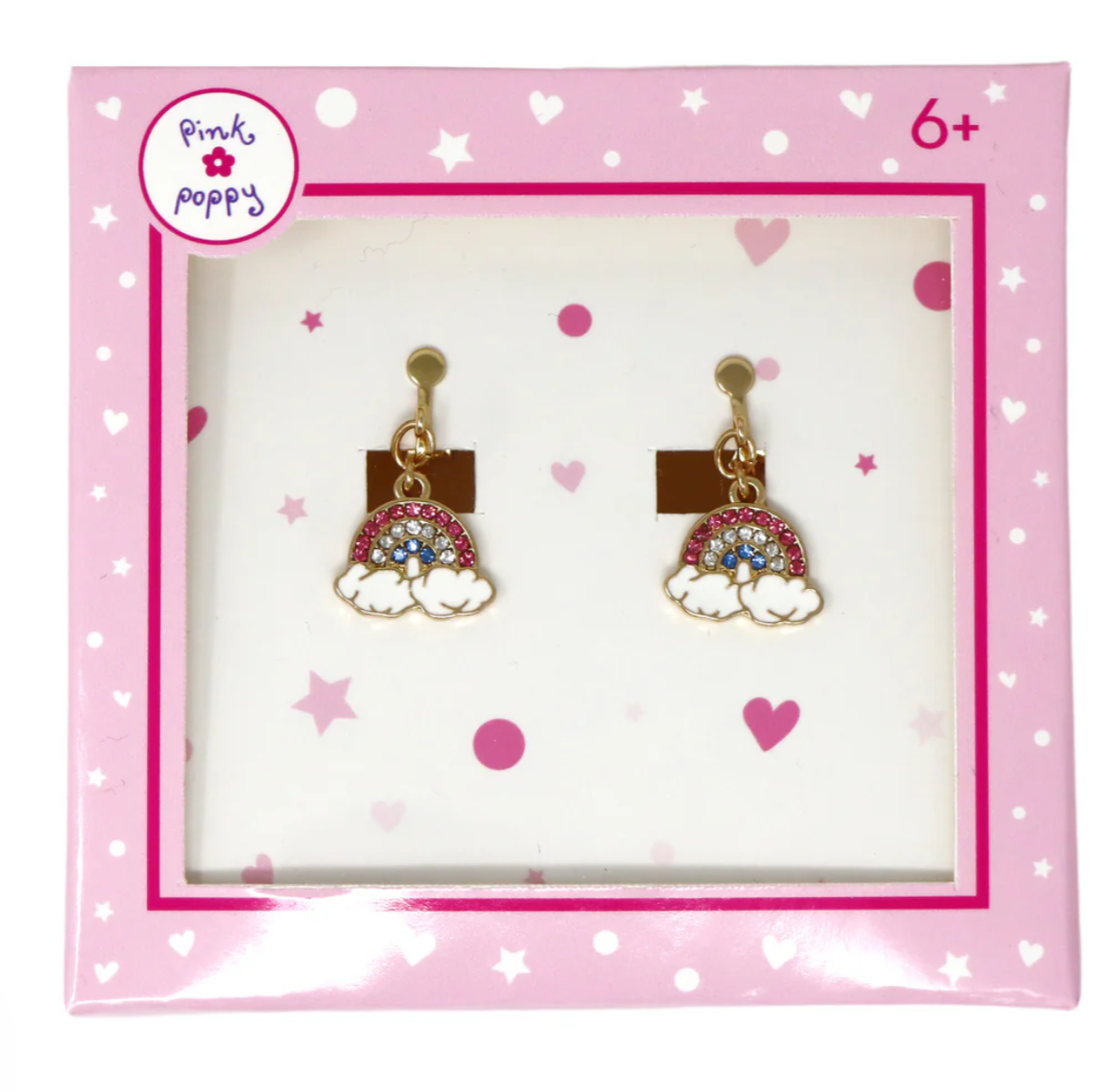PINK POPPY CLIP ON EARRINGS RAINBOW