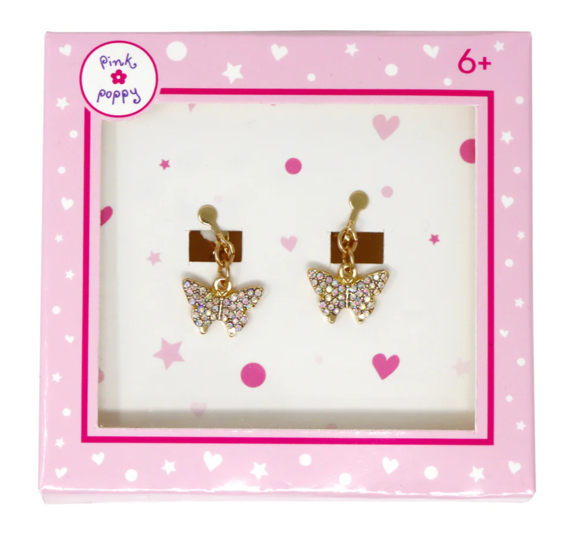 PINK POPPY CLIP ON EARRINGS BUTTERFLY