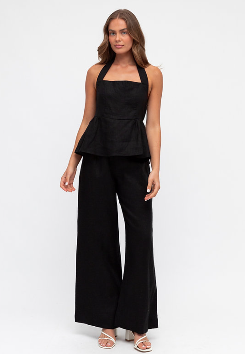 WHITE CLOEST BLACK LINEN TANK