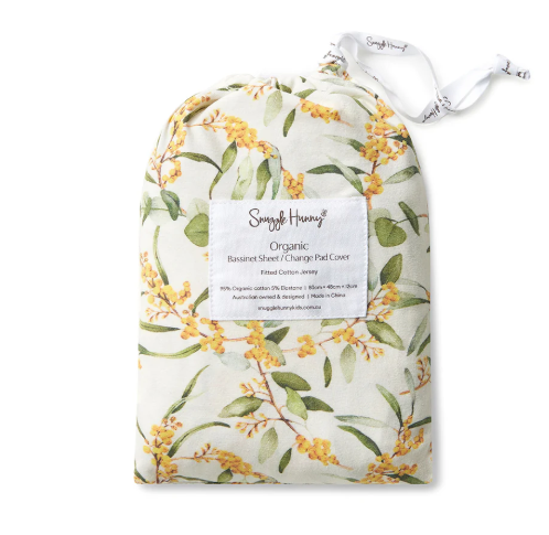 SNUGGLE HUNNY GOLDEN WATTLE ORGANIC BASSINET SHEET & CHANGE COVER