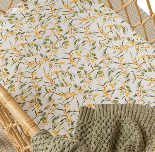 SNUGGLE HUNNY GOLDEN WATTLE ORGANIC BASSINET SHEET & CHANGE COVER