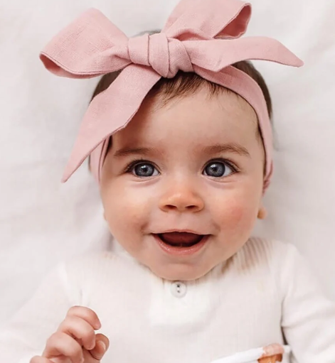 SNUGGLE HUNNY DUSTY PINK PRE-TIED LINEN BOW BABY & TODDLER