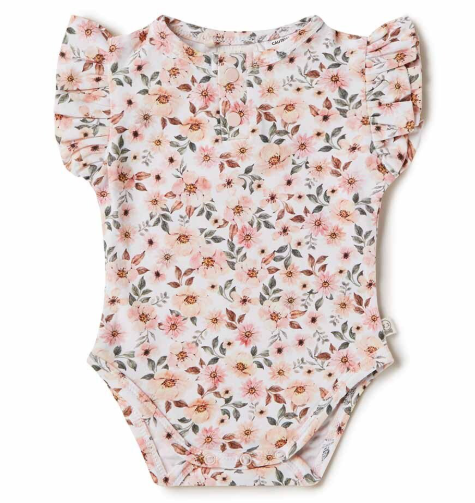 SNUGGLE HUNNY SPRING FLORAL SHORT SLEEVE ORGANIC BODYSUIT