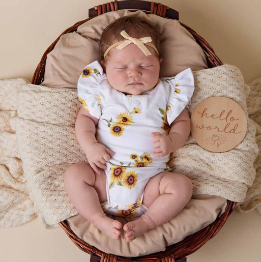 SNUGGLE HUNNY SUNFLOWER SHORT SLEEVE ORGANIC BODYSUIT WITH FRILL