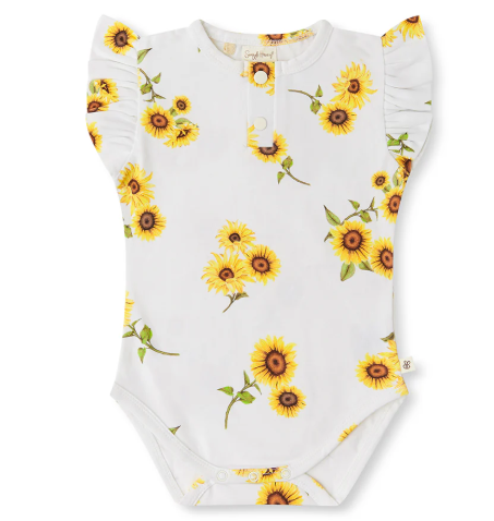 SNUGGLE HUNNY SUNFLOWER SHORT SLEEVE ORGANIC BODYSUIT WITH FRILL