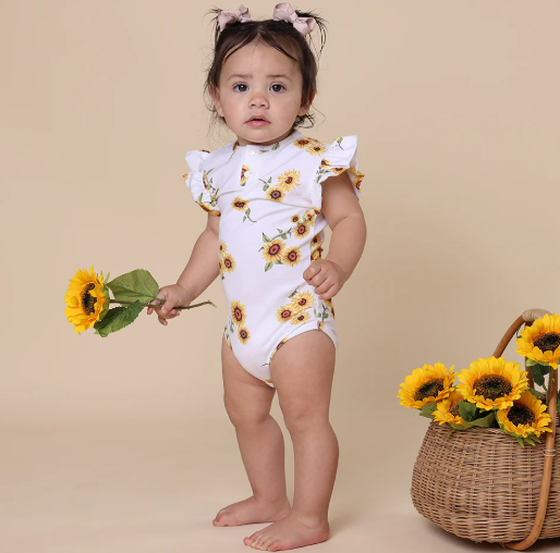 SNUGGLE HUNNY SUNFLOWER SHORT SLEEVE ORGANIC BODYSUIT WITH FRILL