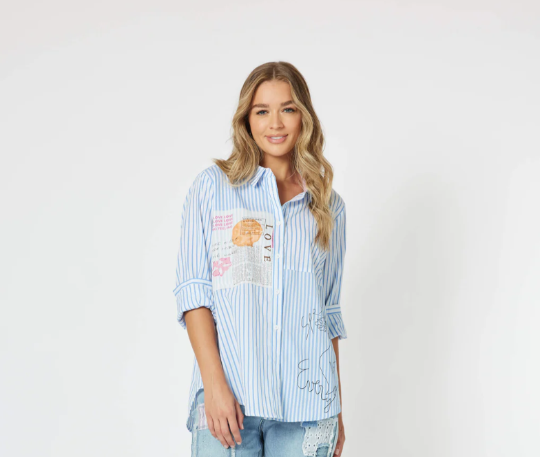 THREADZ LOVE ME STRIPE COTTON SHIRT