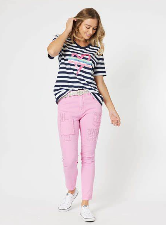 THREADZ DENIM PATCH JEANS PINK