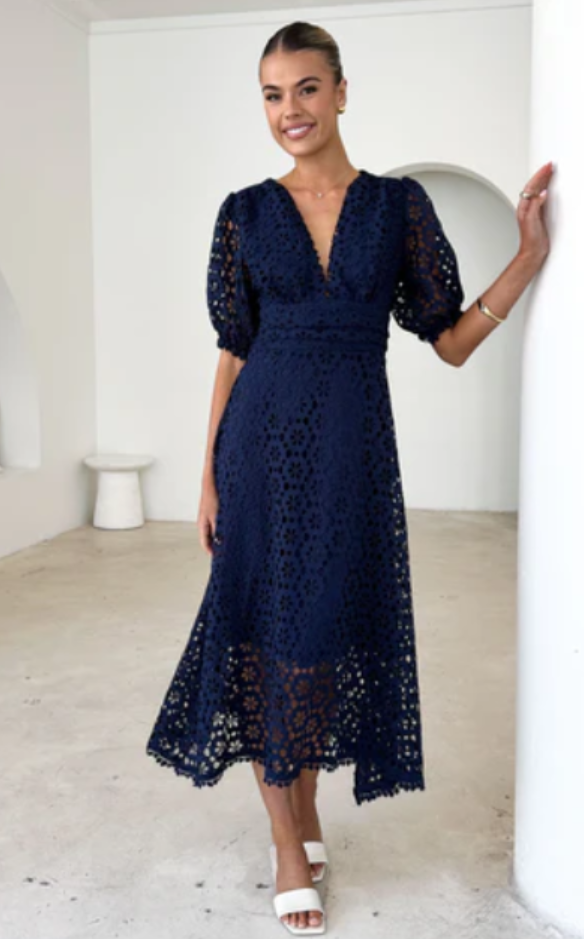 THEA LACE FLORAL MIDI DRESS