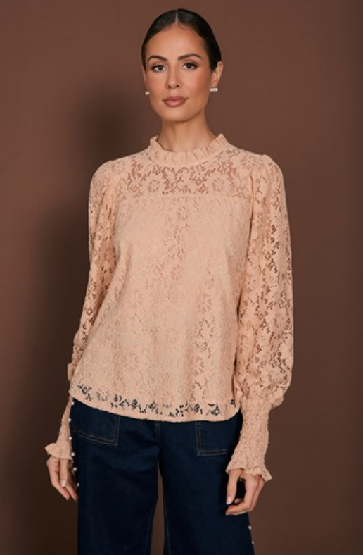 ADORNE OLIVIA LONG SLEEVE LACE TOP NUDE