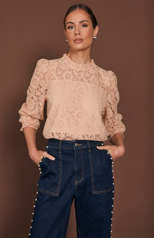 ADORNE OLIVIA LONG SLEEVE LACE TOP NUDE