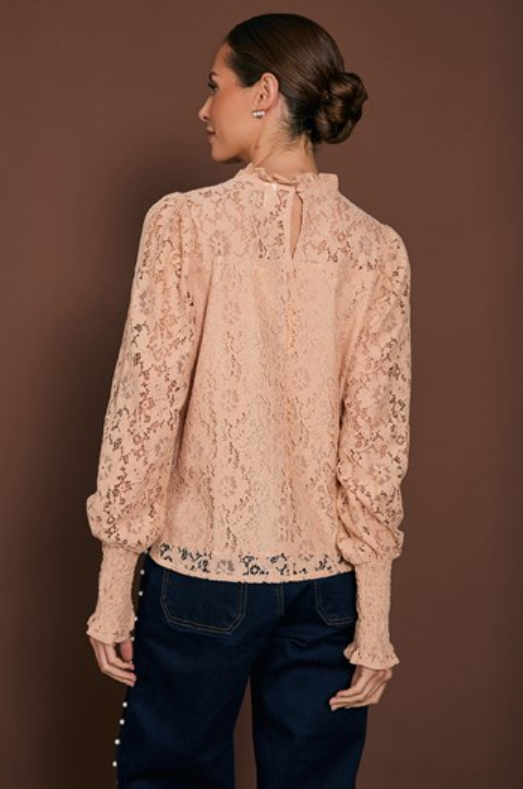 ADORNE OLIVIA LONG SLEEVE LACE TOP NUDE