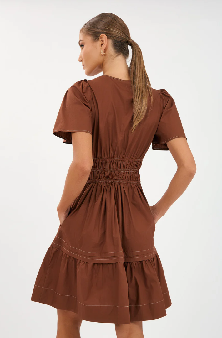 ADORNE ELIANA POPLIN DRESS CHOCOLATE