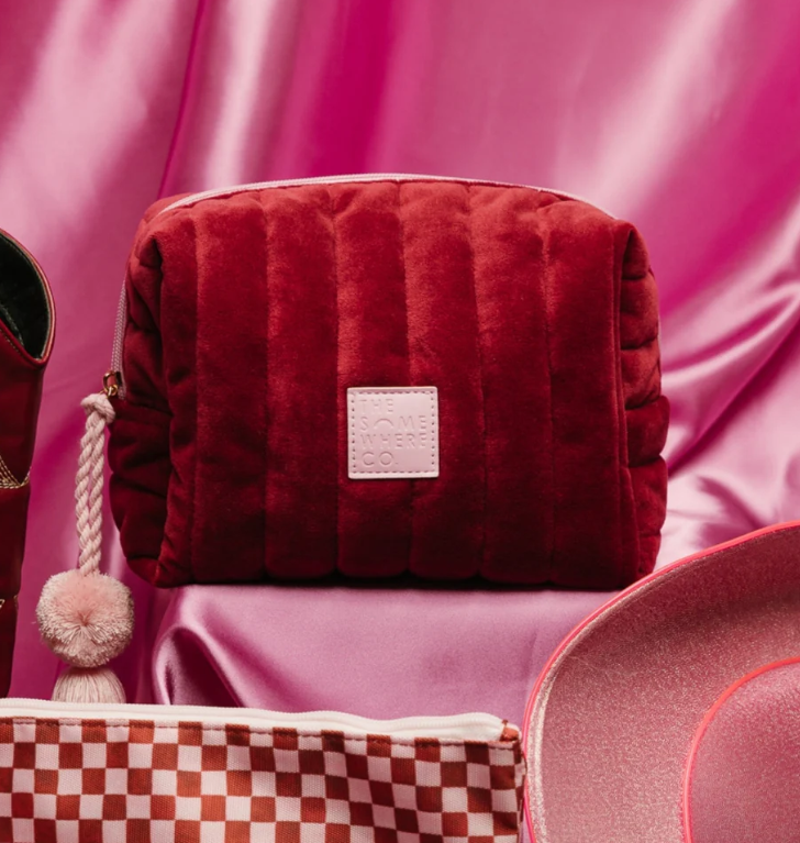 BURGUNDY VELVET COSMETIC CASE