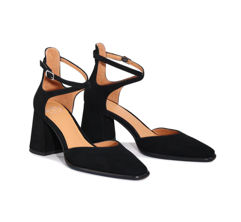 EOS ZAN LEATHER HEEL BLACK SUEDE