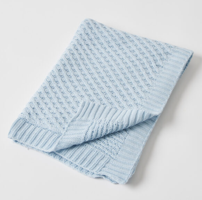 BLUE BASKET WEAVE KNIT BLANKET