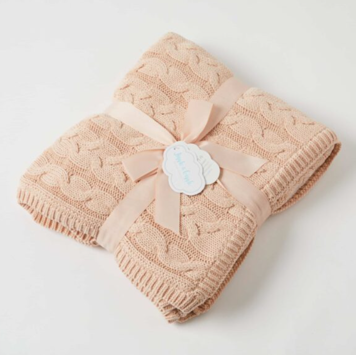 AURORA CABLE KNIT BABY BLANKET - PINK CLAY/CREAM