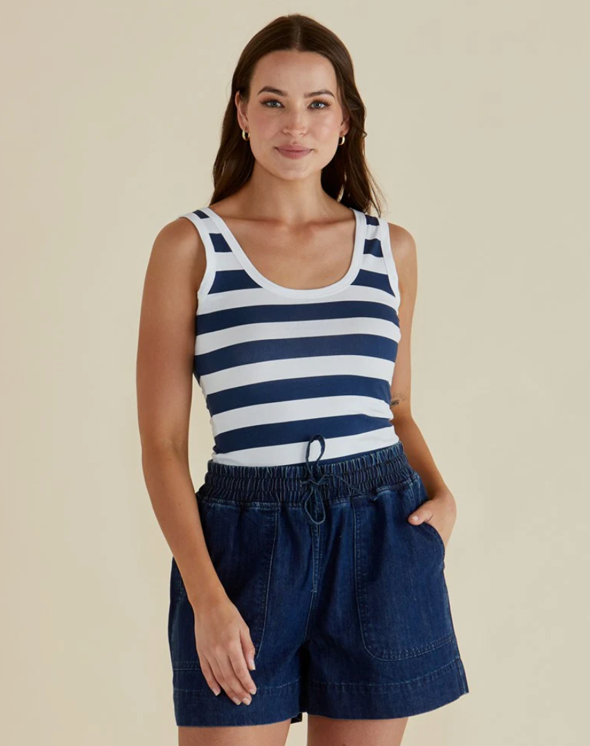 BETTY BASICS EMMA SCOOP TANK NAVY STRIPE