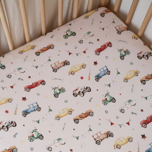 SNUGGLE HUNNY VINTAGE CARS FITTED COT SHEET