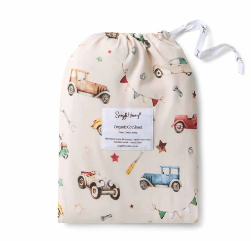 SNUGGLE HUNNY VINTAGE CARS FITTED COT SHEET