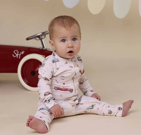 SNUGGLE HUNNY VINTAGE CARS SNUGGLESUIT CONVERTIBLE ROMPER