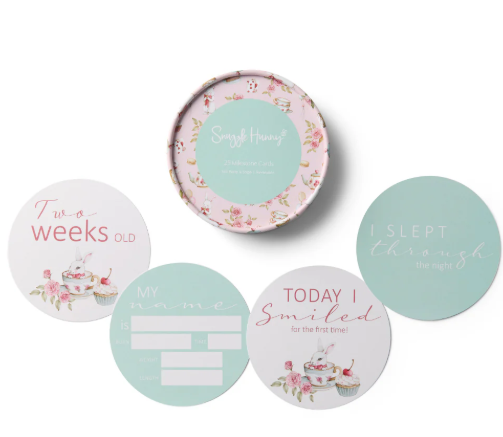 SNUGGLE HUNNY ALICE'S TEA PARTY & SAGE MILESTONE CARDS