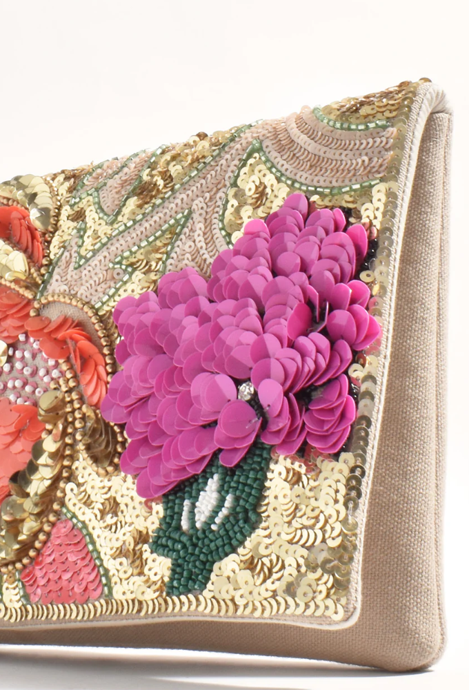 CLARIS SEQUINED FLORALS CLUTCH