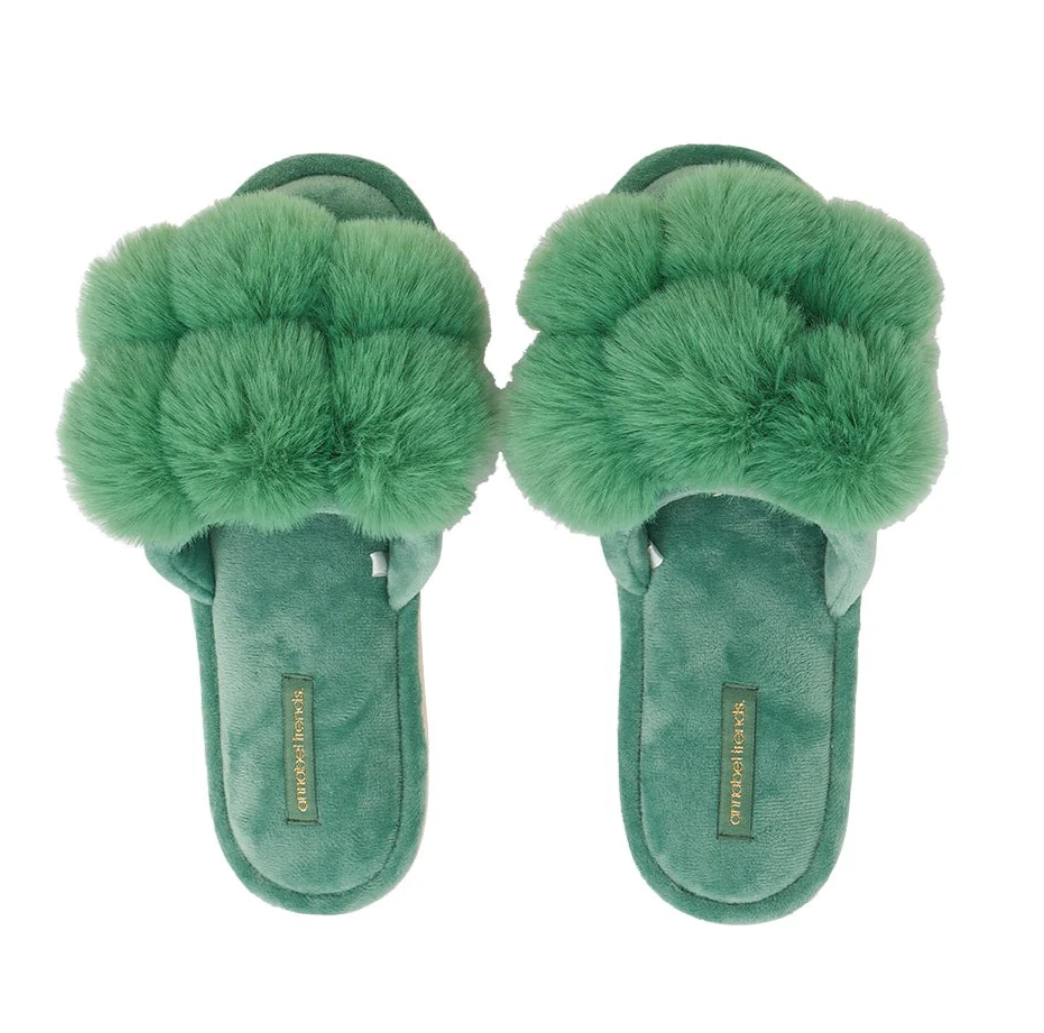 COSY LUXE SLIPPER POM POM SPEARMINT LGE