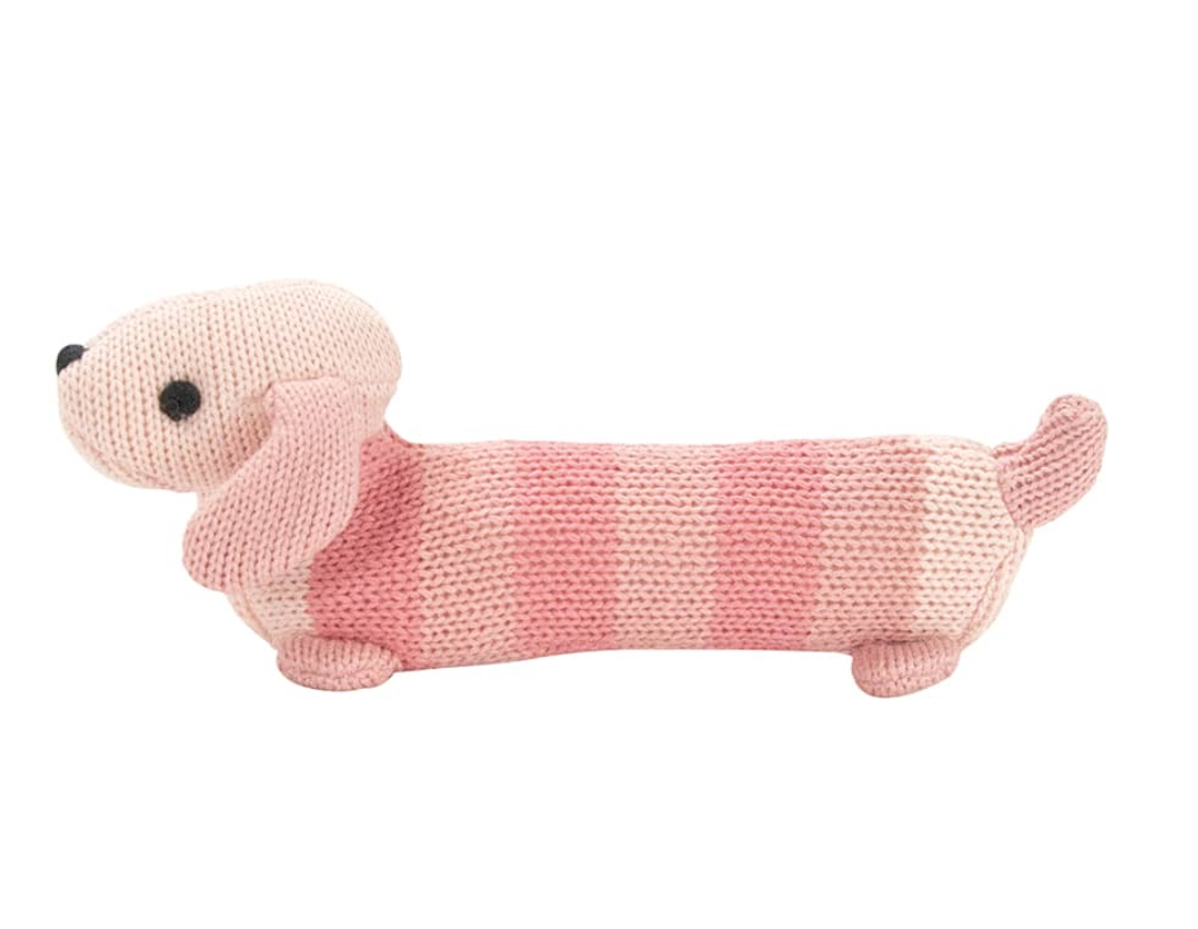 DACHSHUND KNIT RATTLE PINK