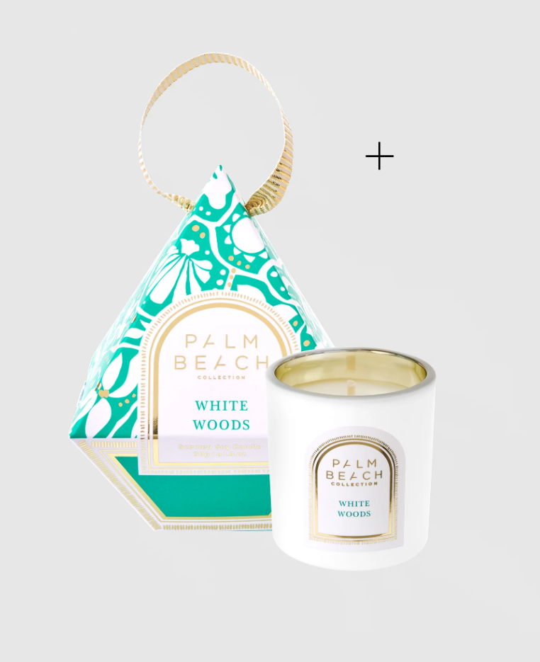 PALM BEACH HANGING BAUBLE CANDLE WHITE WOODS 50G